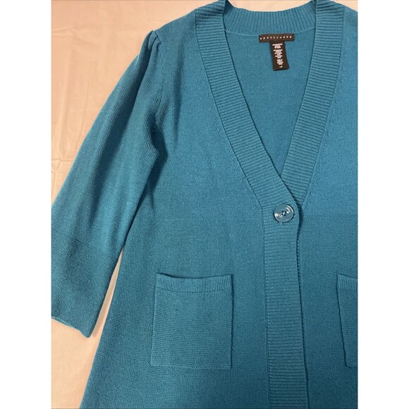 Apostrophe Teal Button Front Cardigan Sweater with Pockets Size Large - Picture 3 of 6